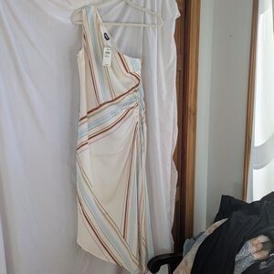Cream and Stripped One-Shoulder Dress